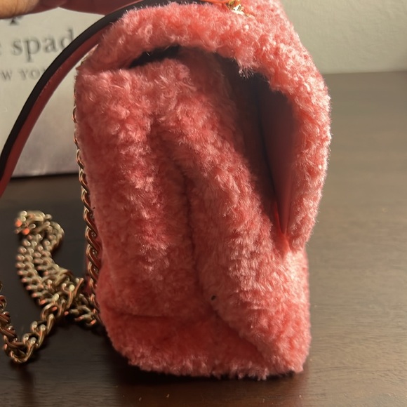 Kate Spade Natalia faux fur small flap crossbody bright blush EUC - Picture 11 of 13